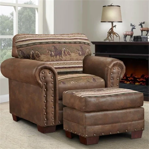 Vista 8 de American Furniture Classics Wild Horses - Juego de sofá de microfibra de 4 piezas, color marrón Tapiz de caballos salvajes