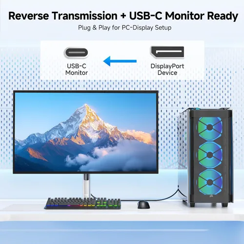 Vista 5 de Cable Matters Cable bidireccional USB-C a DisplayPort 2.1 de 40 Gbps - 5.9 ft / 6 pies, DP40 (UHBR10), 8K @120Hz / 4K a 480Hz, cable DisplayPort a