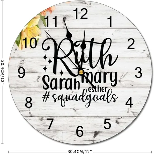 Vista 2 de Ruth Mary Sarah Esther Squadgoals Wooden Clock Bible Verse Christian Religious Quotes Jesus Retro Wall Clock Quartz Silent Clock Home Decorative