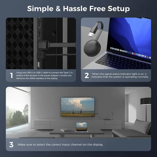 Vista 8 de Adaptador inalámbrico HDMI Display Dongle 1080P, adaptador de espejo de pantalla para iOS/Android/Windows/Mac a HDTV/Monitor/Proyector, Extensor