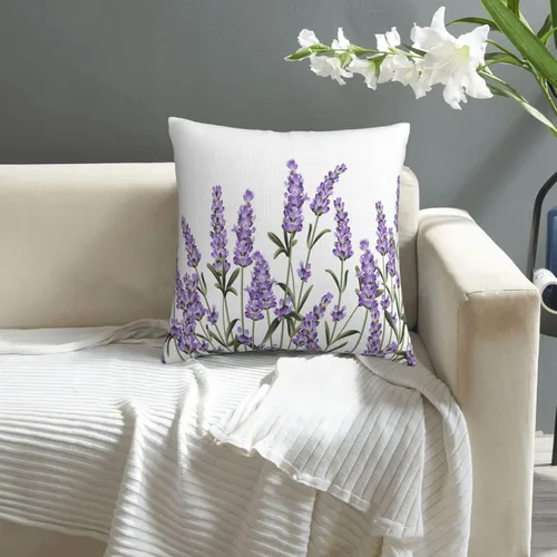 Vista 7 de Fundas de almohada de flores de lavanda moradas con ilustración vectorial floral, funda de almohada decorativa para el hogar, sofá, oficina, 18 x 18