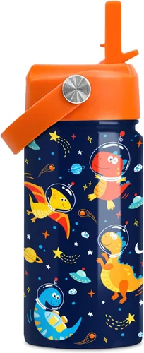 Vista 36 de SANDJEST Botella de agua para niños con tapa con pajilla, botellas de agua de acero inoxidable con aislamiento del alfabeto de 12 onzas para niños