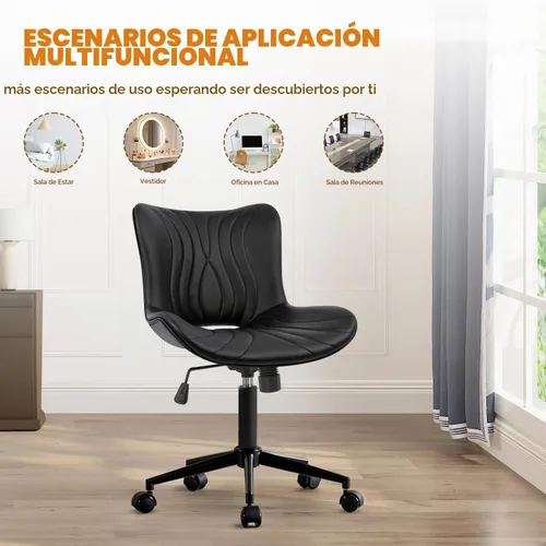 Vista 7 de Silla de oficina, silla de escritorio sin brazos con ruedas, ergonómicas y cómodas sillas de trabajo para computadora en casa, silla de tocador