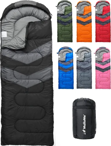 Vista 13 de MalloMe Sacos de dormir para adultos en clima frío y cálido – Saco de dormir para niños, niñas, niños – Accesorios ligeros esenciales de camping