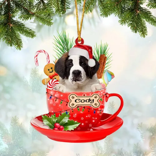 Vista 31 de NAZENTI Adorno personalizado de Alaskan Malamute en taza roja, adorno de Navidad personalizado para perros amantes de las mascotas, colgante