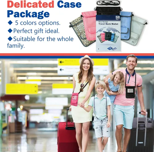Vista 7 de Cartera de viaje, billetera de pasaporte con bloqueo RFID para mujer, impermeable, con cuello delgado, carteras de mujer, antirrobo, bolso