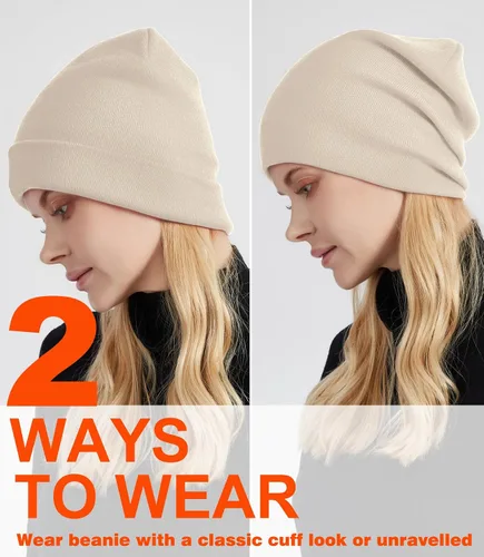 Vista 3 de Gorro de lana con forro de satén para mujer, gorro de invierno cálido para mujeres y hombres, suave forro de seda, gorro de calavera