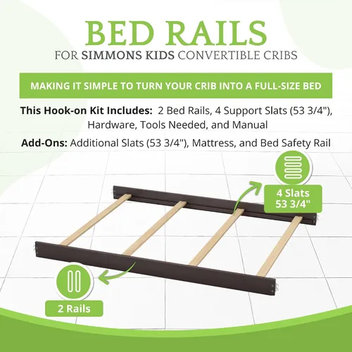 Vista 6 de Delta Children - Kit de conversión de tamaño completo compatible con cunas convertibles Simmons Kids de Delta Children, riel de madera maciza, riel