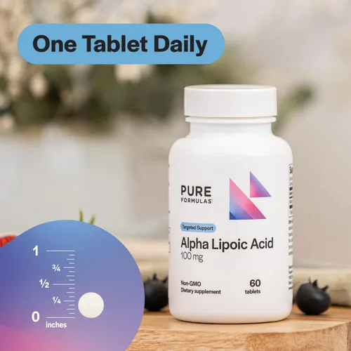 Vista 4 de PureFormulas Ácido alfa lipoico 100 mg ALA Suplemento para apoyo hepático, antioxidantes, nervios y salud cardiovascular Acido Alfa Lipoico 100 mg
