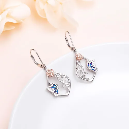 Vista 4 de Aretes colgantes de filigrana de plata de ley 925, margarita, loto, flor de rosa, piedra lunar, lágrima para mujer, nudo celta infinito, margarita