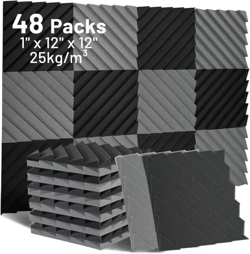 Vista 10 de Focusound Paquete de 24 paneles de espuma a prueba de sonido, paneles de espuma acústica de 1 x 12 x 12 pulgadas para pared, paneles de cuña