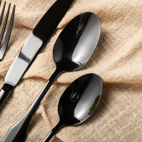 Vista 5 de Alata Kate Black Mirror - Cubiertos de 45 piezas con juego de utensilios para servir utensilios, servicio para 8, cubiertos de acero inoxidable