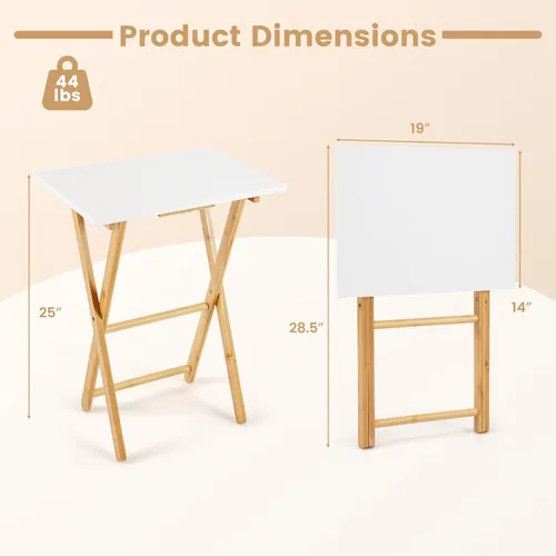 Vista 3 de Giantex Mesa plegable para TV – Juego de 2 bandejas de TV de bambú para comer en el sofá, sofá plegable para espacios pequeños, sala de estar