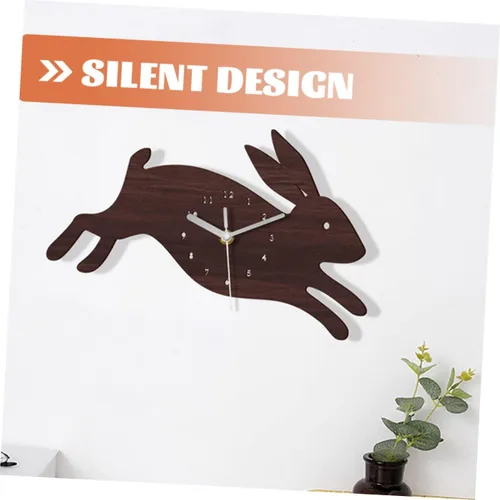 Vista 7 de BESPORTBLE Reloj de pared en forma de conejo Reloj de pared de madera para el hogar del niño
