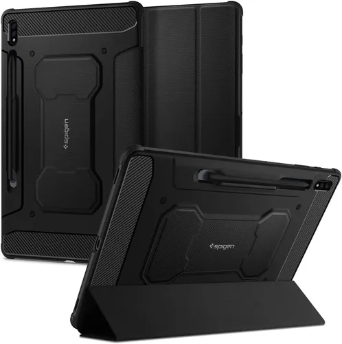 Vista 12 de Spigen Funda Rugged Armor para Galaxy Tab S8 (2022) / Tab S7 (2020) con soporte para bolígrafo S integrado, color negro
