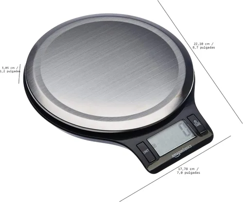 Vista 6 de Amazon Basics - Báscula de cocina digital con pantalla LCD, pilas incluidas, pesa hasta 11 libras, negra y de acero inoxidable