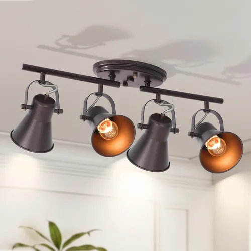 Vista 9 de KEESFU Iluminación de pista mini industrial para techo, luces de punto negras para interiores con cabezal de luz ajustable multidireccional, foco