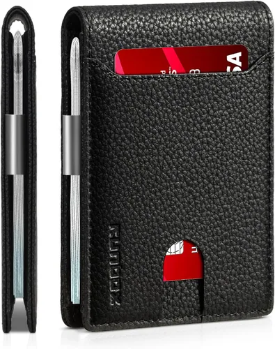 Vista 42 de RUNBOX - Carteras delgadas para hombre, cartera de piel con pinza para el dinero, cartera de bolsillo frontal con bloqueo RFID, tarjetero