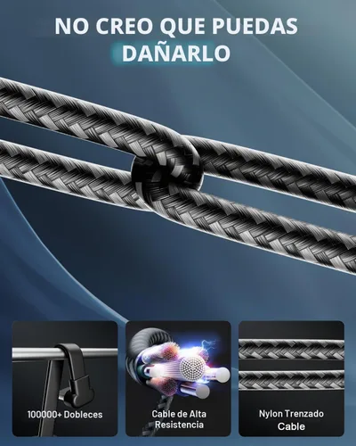 Vista 5 de Cable USB C de 1 pie, cable USB-C en ángulo recto, carga rápida de 60 W, nailon trenzado