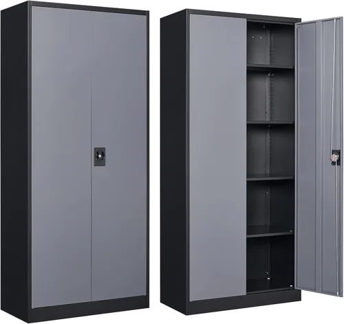 Vista 21 de Gabinete de almacenamiento de metal para garaje, armario de almacenamiento con cerradura de 71 pulgadas con 2 estantes ajustables y 1 cajón