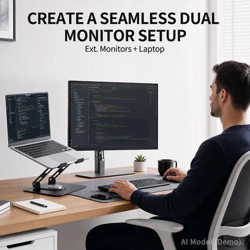 Vista 7 de SOUNDANCE Soporte giratorio 360º para laptop, elevador ergonómico para computadora de escritorio, soporte de metal multiángulo de altura ajustable