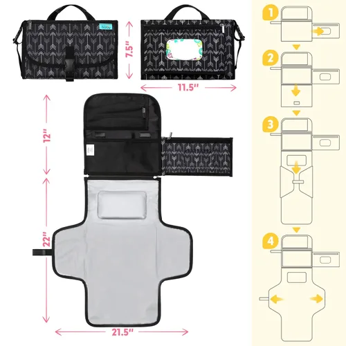 Vista 5 de Kopi Baby Cambiador de pañales portátil, bolsa de viaje para cambiador de pañales para bebé con bolsillo para toallitas, cambiador portátil