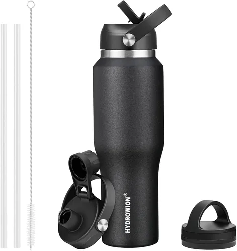 Vista 41 de HYDROWION Botella de agua aislada de 32 onzas, soporte para botella de agua para automóvil, botella de viaje aislada al vacío de doble pared