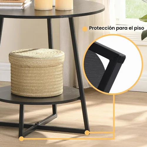 Vista 7 de D&H FURNIMMT Mesa auxiliar de sala de estar de 20", mesas auxiliares redondas de madera de 2 niveles para espacios pequeños con estante