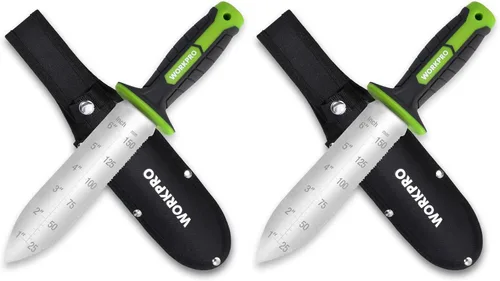 Vista 8 de WORKPRO Hori Hori - Cuchillo de jardín, hoja de acero inoxidable de 7 pulgadas con borde de corte, herramientas de jardín con funda Oxford, mango