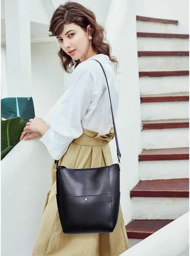 Vista 29 de BROMEN Bolsa Hobo para mujer, diseñada con cuero vegano, de hombro, bandolera