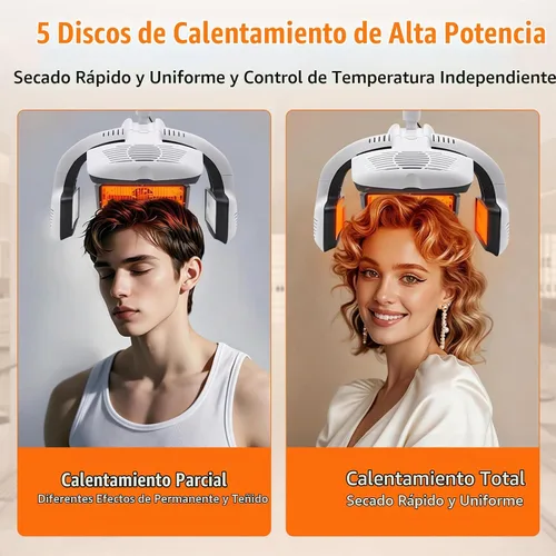 Vista 3 de Secador de pelo profesional multifunción, secador de peluquería de alta potencia de 1500 W con 5 discos térmicos y brazo ajustable giratorio