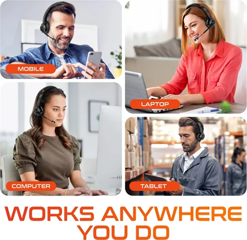 Vista 7 de Delton Auriculares Bluetooth 35X para computadora con micrófono de cancelación de ruido, base de carga rápida, acoplamiento automático USB Dongle