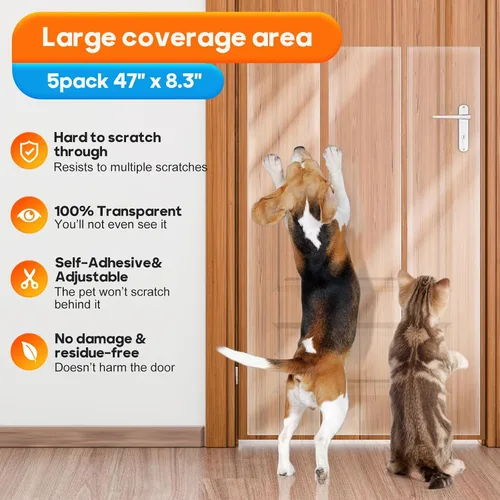 Vista 3 de FTSTC Paquete de 5 protectores de puerta, 5 x 47 x 8.3 pulgadas, protector contra arañazos para gatos y perros, resistente para alféizar de ventana