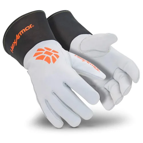 Vista 18 de HexArmor Chrome SLT® Series 4067 Leather Work Gloves, Large Resistente a los cortes, protección contra impactos 4067 Cuero Blanco y Naranja Impact