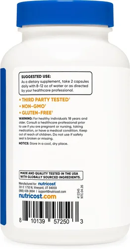 Vista 4 de Nutricost Betaína anhidra Caps 1500mg, 60 porciones por botella (2 botellas)