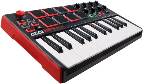 Vista 8 de Akai Controlador MIDI USB profesional MPK Mini Mk2 de 25 teclas con control de palanca, arpegiador incorporado, perillas asignables, incluye cable