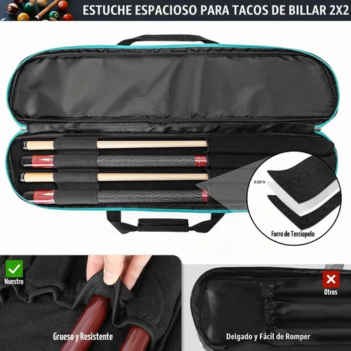 Vista 3 de GOBUROS Estuche para tacos de billar 2x2 con capacidad para 2 topes y 2 ejes, estuche suave para palos de billar con bolsillo frontal