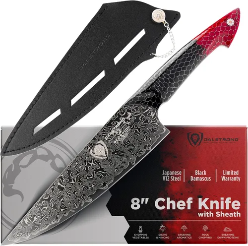 Vista 11 de Dalstrong Juego de 2 Cuchillos - Cuchillo de Chef 8"+Cuchillo de Pelar 4"-Serie Scorpion Hellfire-Acero Ultra™V12 Japonés-Damasco Negro-Mango