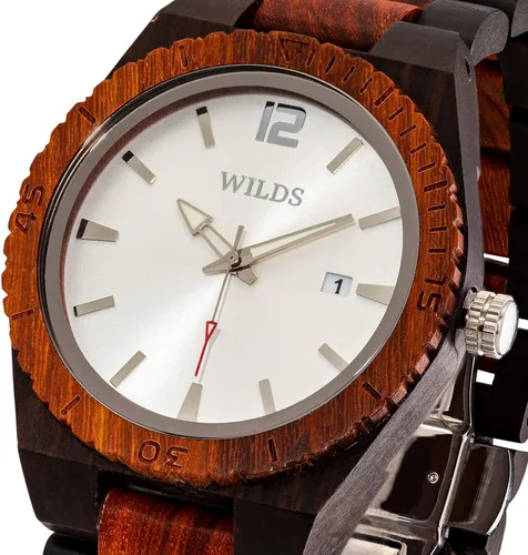 Vista 2 de Wilds Relojes de madera para hombre con visualización de fecha colección minimalista analógicos de madera con movimiento de cuarzo japonés de alta