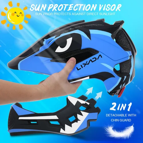 Vista 2 de Lixada Casco de bicicleta para niños, ajustable, desmontable, de cara completa, casco de ciclismo para niños, bicicleta, monopatín, scooter,