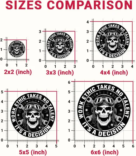Vista 7 de 3 Pcs Work Ethic Takes No Talent It’s a Decision Stickers, Skull Mechanic Vinyl Decals with Wrenches, Motivational Garage Stickers for Laptops