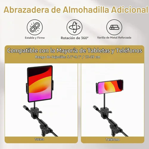 Vista 3 de TONOR Soporte para micrófono con soporte para tableta, brazo de trípode para piso, altura y ángulo ajustables, soporte resistente con bolsa
