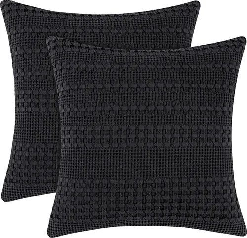 Vista 27 de PHF Fundas de almohada 100% algodón con tejido de gofre de 24 x 24 pulgadas, paquete de 2 fundas cuadradas para decoración elegante del hogar, sin