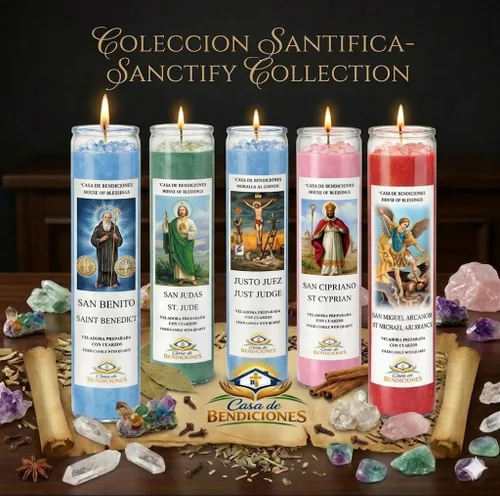 Vista 3 de Casa de Bendiciones - Casa de Bendiciones, paquete de 2 velas fijas con cuarzo, azul, 6 onzas, protección espiritual
