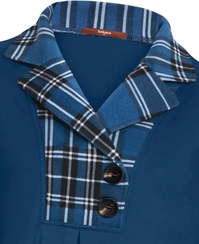 Vista 5 de Gaharu - Sudadera tipo túnica con solapa de muesca para mujer, sudadera con botones y de manga larga
