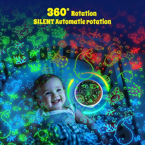 Vista 6 de Proyector de luz nocturna, luz nocturna para habitación de niños con control remoto y temporizador, rotación de 360°, 3 películas de proyección, 18
