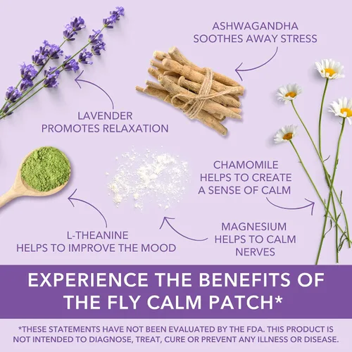 Vista 3 de Laki Naturals Parche Fly Calm (1 unidad, paquete de 8) – Relaja los nervios, apoya el estrés – Ingredientes naturales para apoyar el estrés