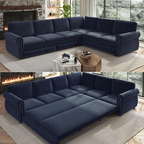 Vista 19 de Sofá cama seccional en forma de L de 6 asientos, sofá extraíble de chenilla gris Gris oscuro
