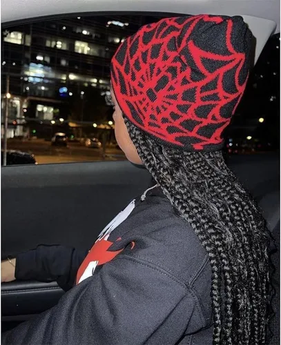 Vista 2 de Pooyikoi Gorro de invierno para mujer, gorro cálido para hombre, estilo casual, diseño de araña, estilo gótico, Y2K, gorro de punto acrílico