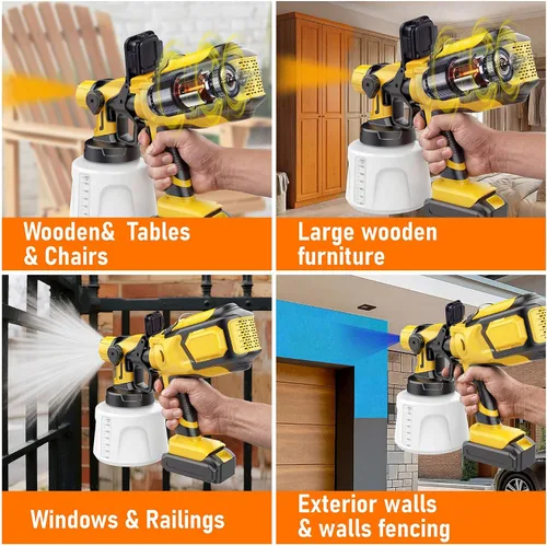Vista 8 de Pulverizador de pintura inalámbrico compatible con batería Dewalt de 20 V MAX (sin batería), pistola de pintura eléctrica con luz LED, 4 boquillas